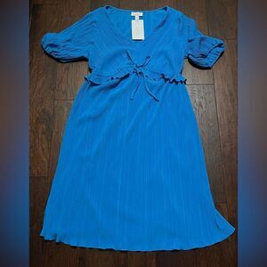 NWT Isabel by Ingrid & Isabel Maternity Puff Sleeves Ruffle Dress Blue SZ Medium